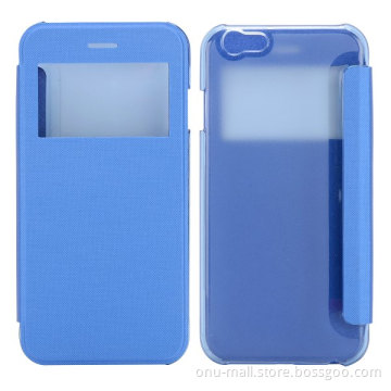 Caller ID Display Window Transparent PC and Leather Phone Case for iPhone6 4.7 inch